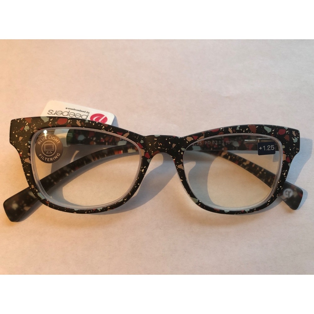 New Terrazzo Black Multicolor Peepers BLUE LIGHT FILTERING Reading Glasses +1.25